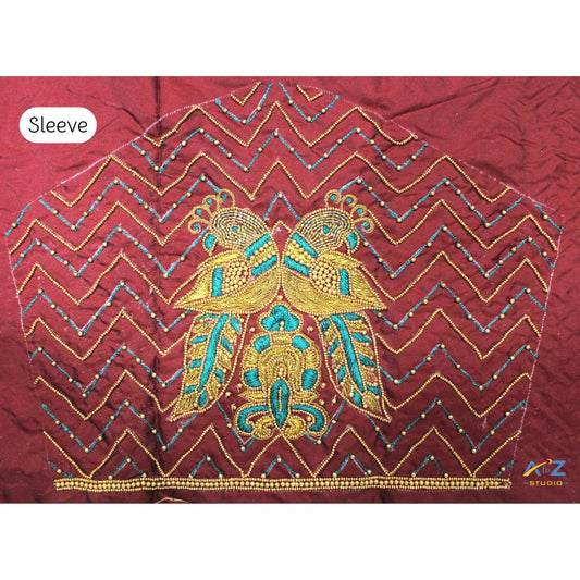 Elegant Parrot Motif Sleeve Embroidery Design for Unstitched Blouse
