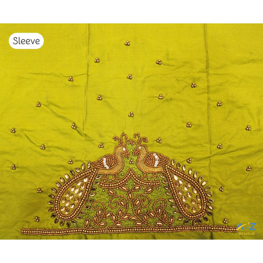 Leaf Green Maggam Work Blouse Sleeve with Twin Peacock Embroidery – Elegant Bridal Blouse Design