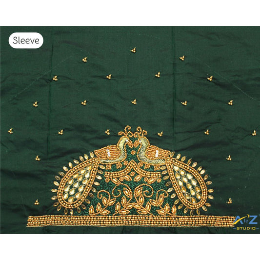 Green Maggam Work Blouse Sleeve with Twin Peacock Design – Latest Bridal Blouse Embroidery 2025