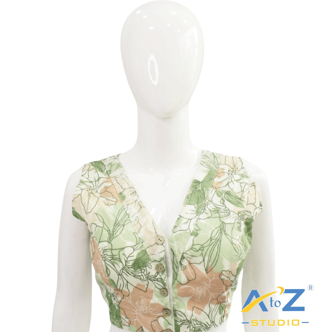 Mehandi Green Tropical Bloom Button-Front Blouse