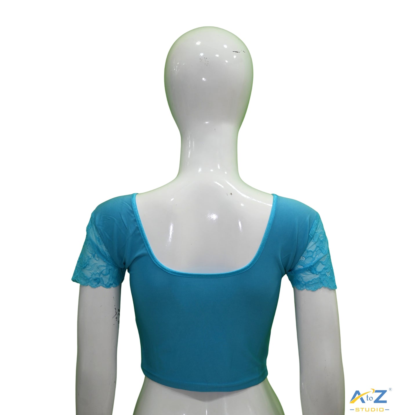 Sky Blue Polyester Lycra Net Short Sleeves