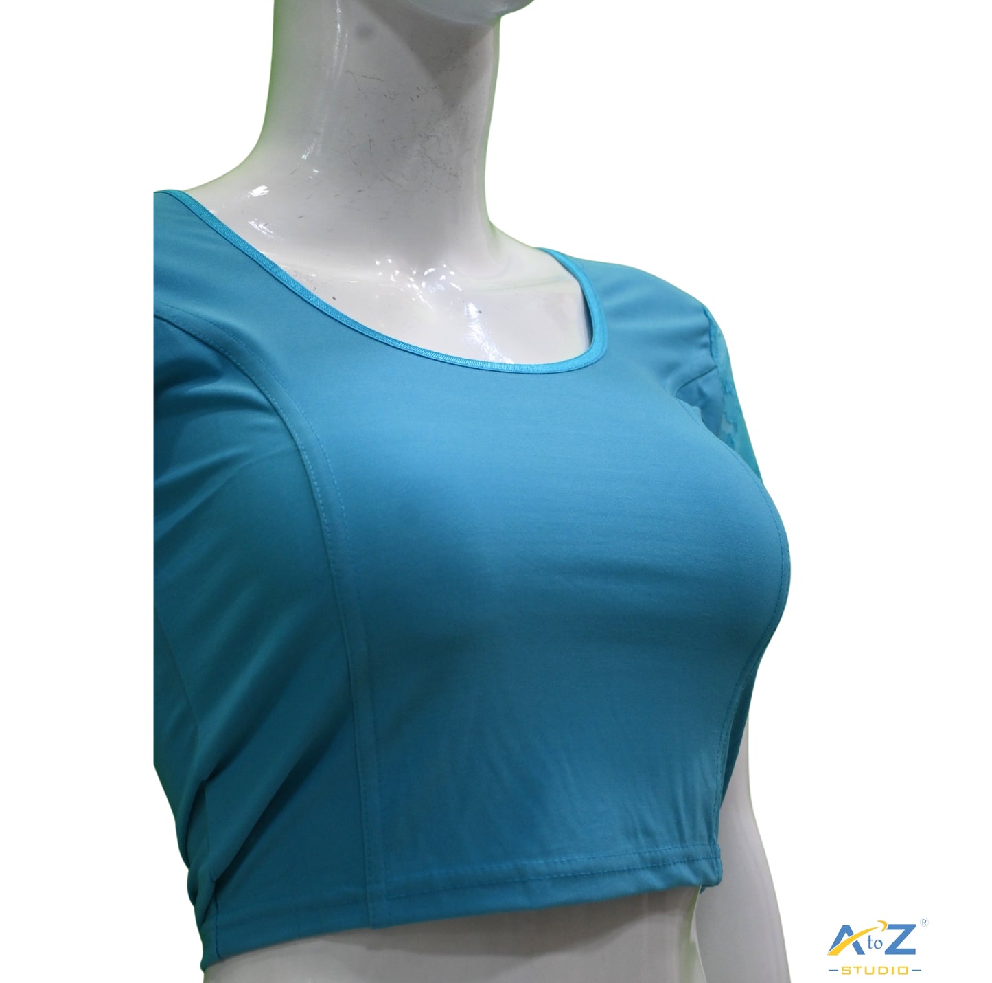 Sky Blue Polyester Lycra Net Short Sleeves