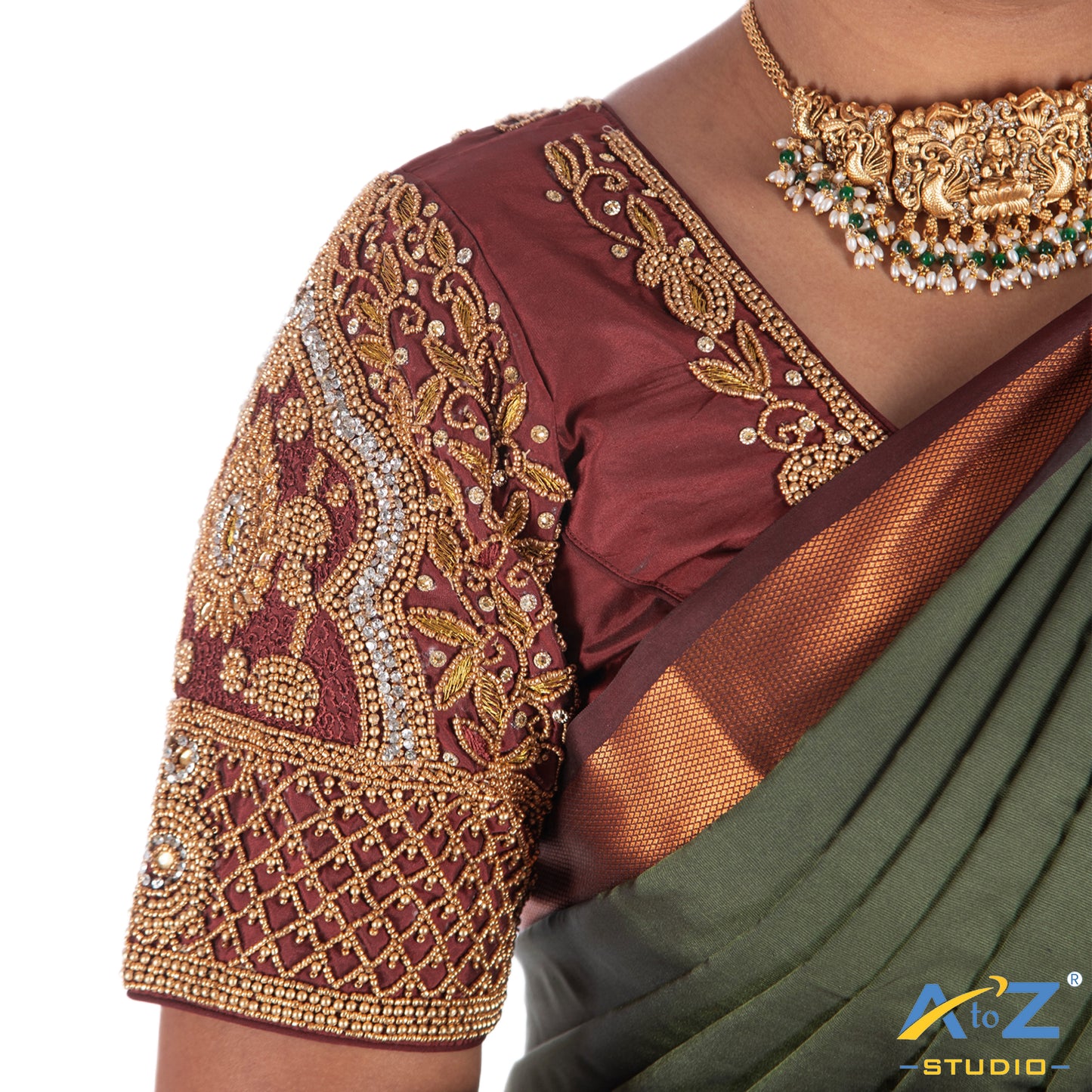 Maroon Silk Cloth Blouse with Drop and jhumka design Design