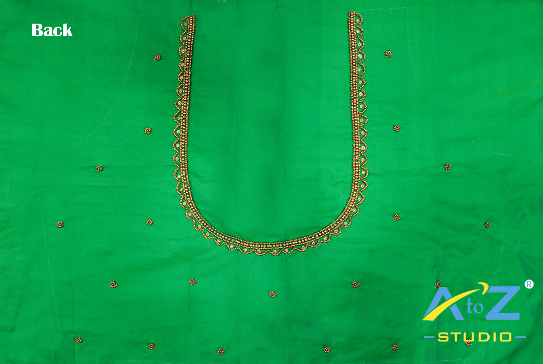 Neon Green Silk Blouse Piece With Aari Work