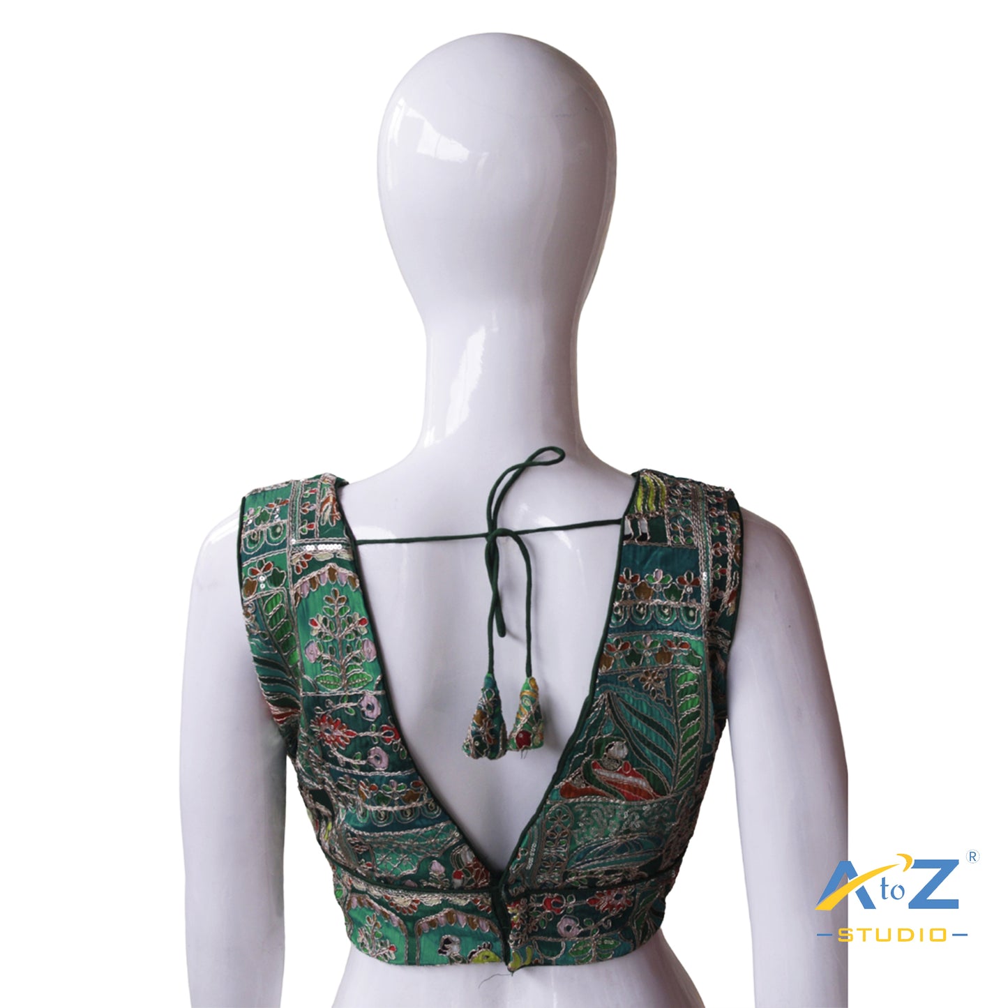 Dark Green Ethnic Blouse with Traditional Rajasthani Mirror Work & Embroidery