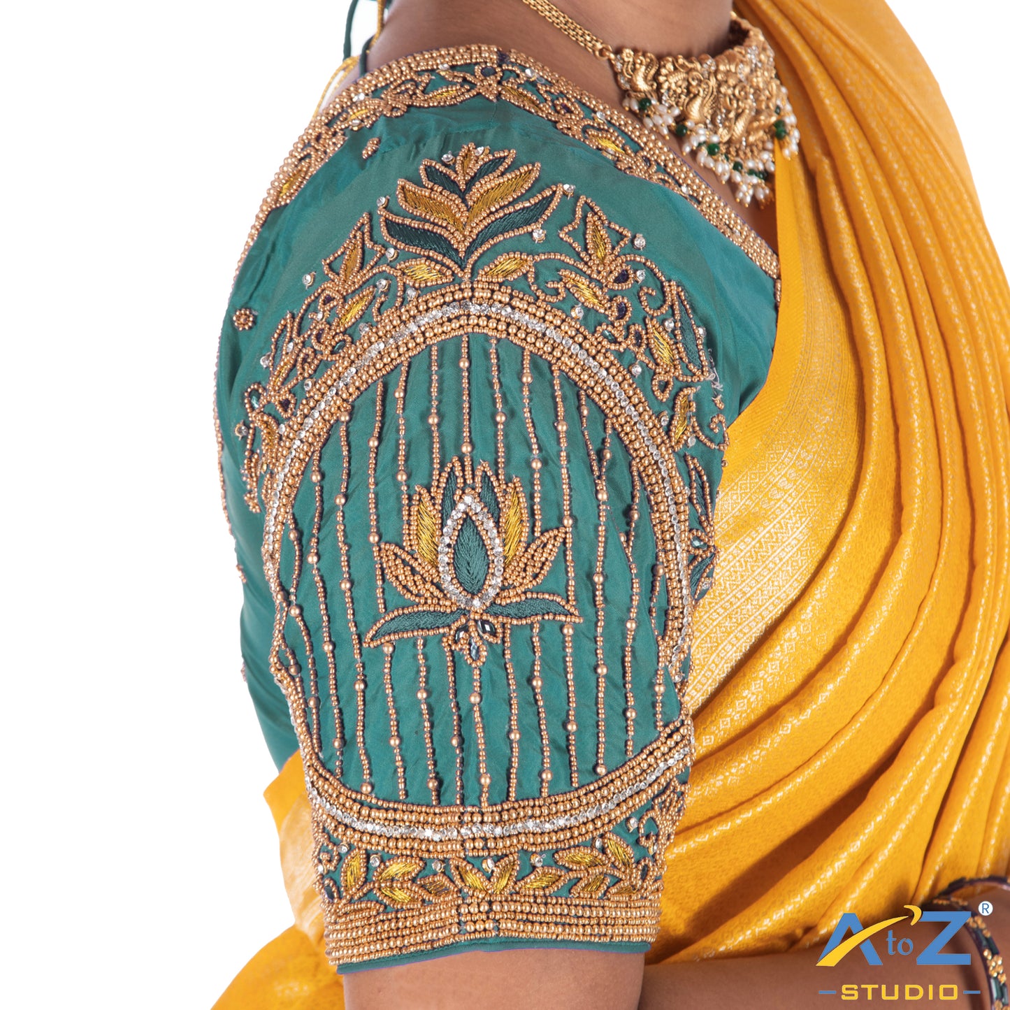 Rama Blue Silk Cloth Blouse with Lotus in circle Design