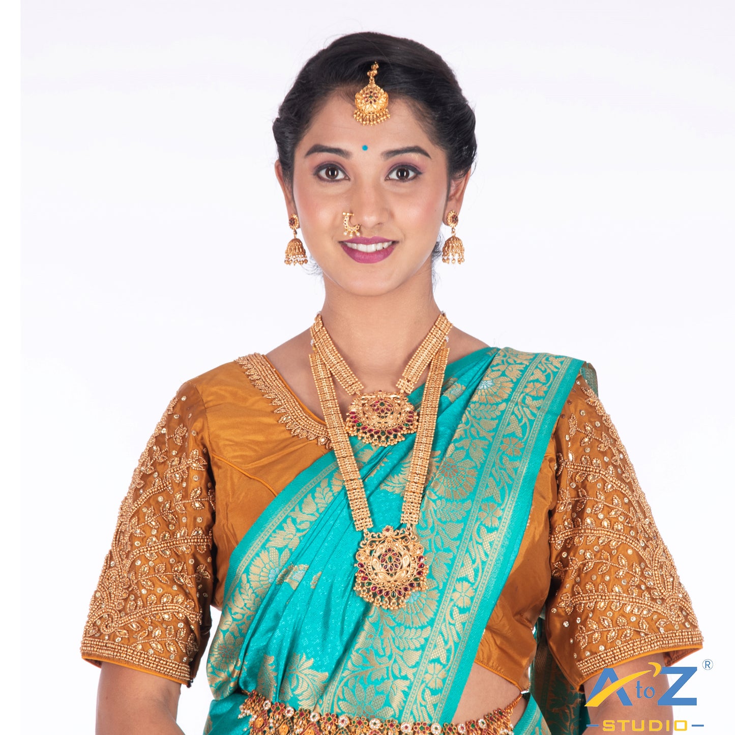 Honey Tissue / Gold Work Blouse with Small leaf (like flower pot) and chain work Design