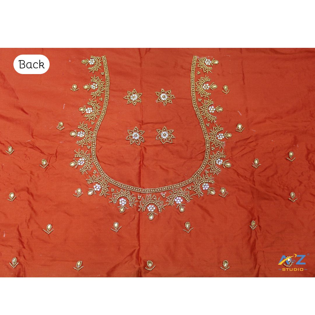Dark Dusty Orange Silk Blouse Piece With Aari Work