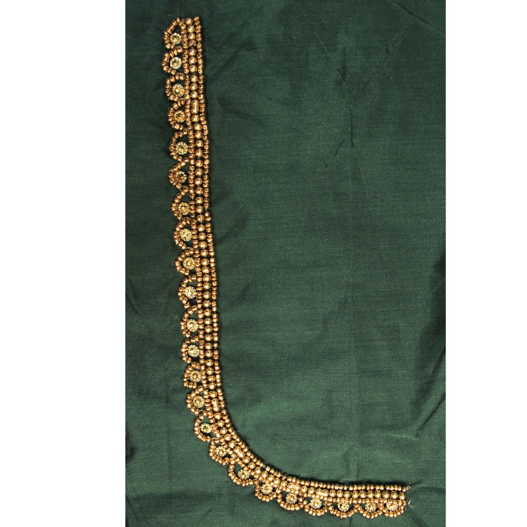 Bottle Green Silk Blouse Piece With Aari Work
