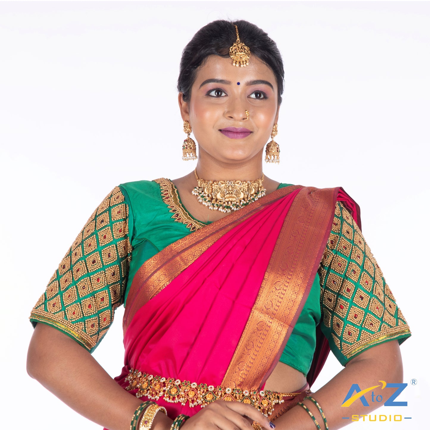 Light Rama Green Silk Cloth Blouse with Kite of chain Design