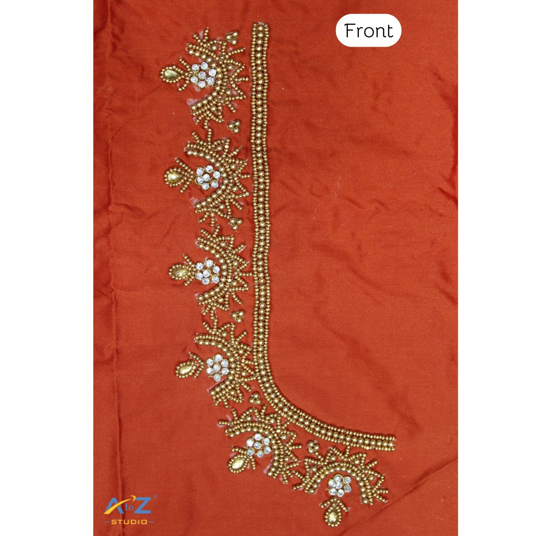 Dark Dusty Orange Silk Blouse Piece With Aari Work