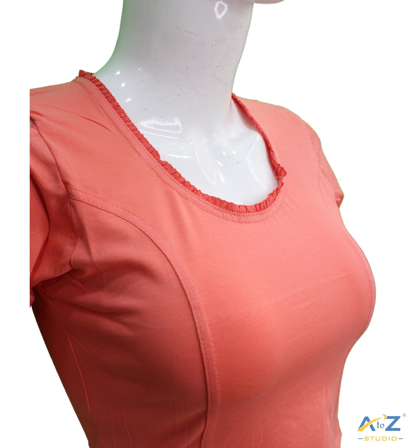 Peach Cotton Lycra Blouse with Netted Flower Design