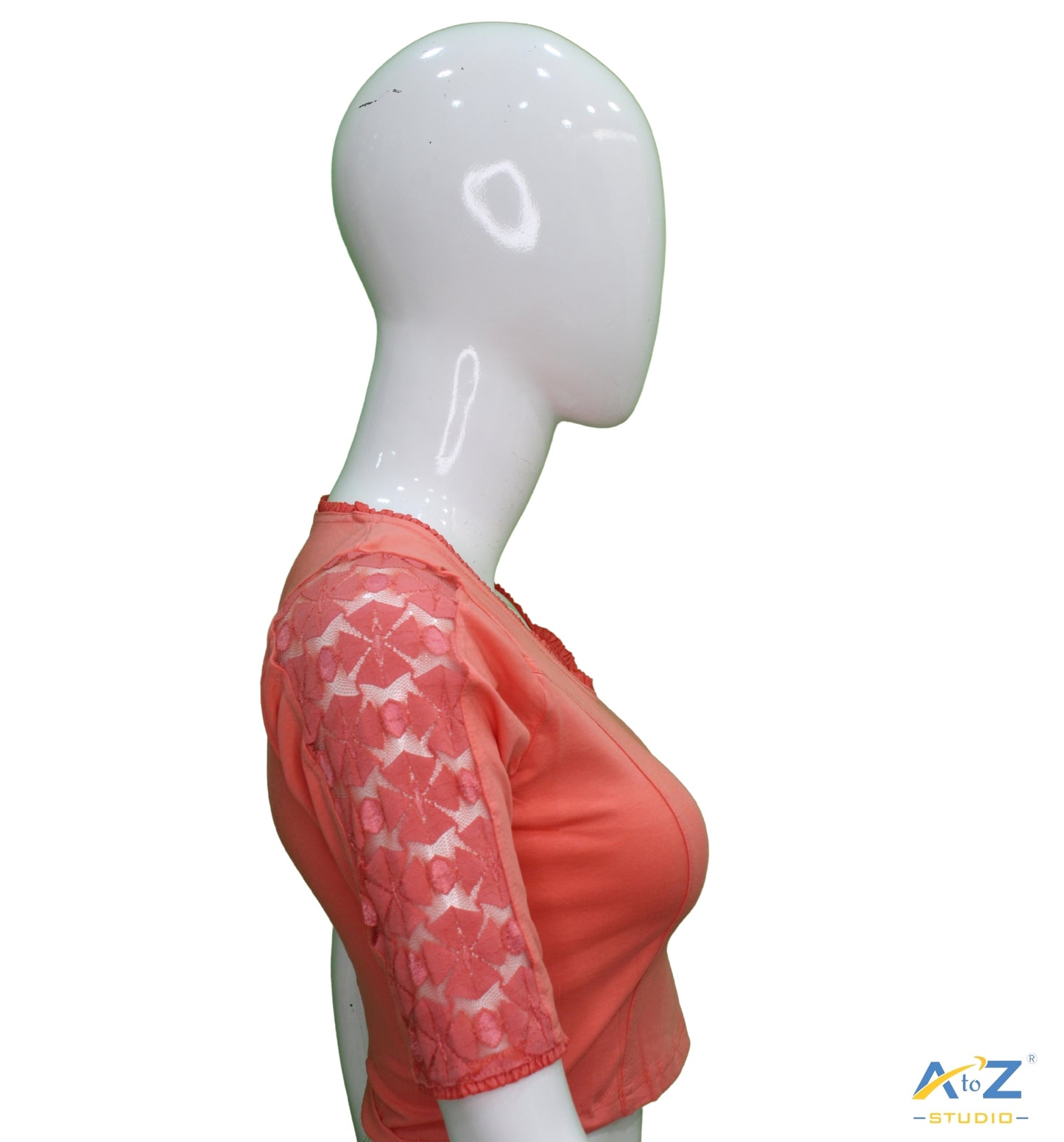 Peach Cotton Lycra Blouse with Netted Flower Design