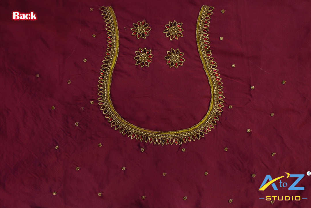 Aesthetic Maroon Silk Blouse Piece With Aari Work