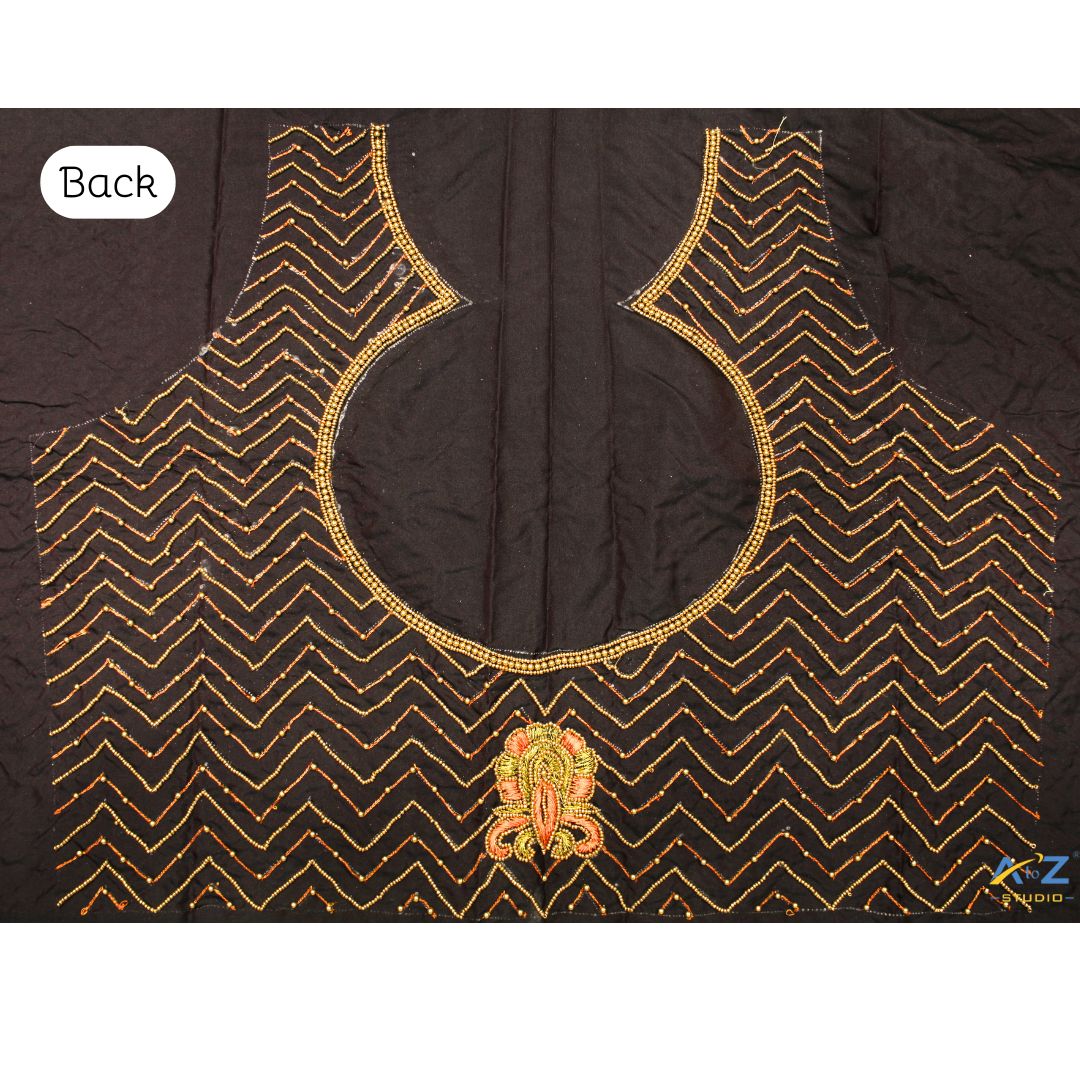 Dark Brown Silk Blouse Piece With Thread Work