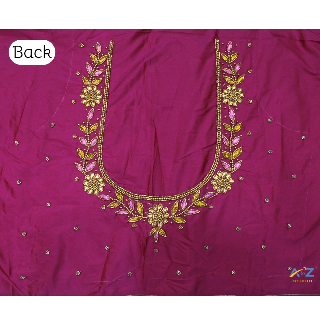 Jari Pink Silk Blouse Piece With Aari Work