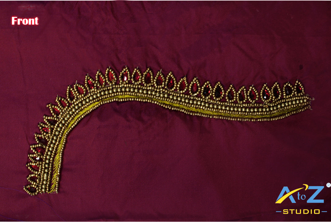 Aesthetic Maroon Silk Blouse Piece With Aari Work