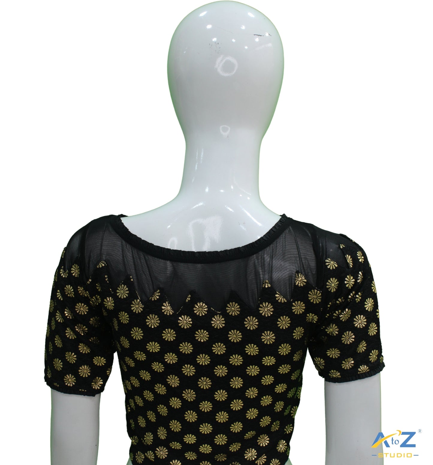 Black Crush Blouse with Golden Flower & Net