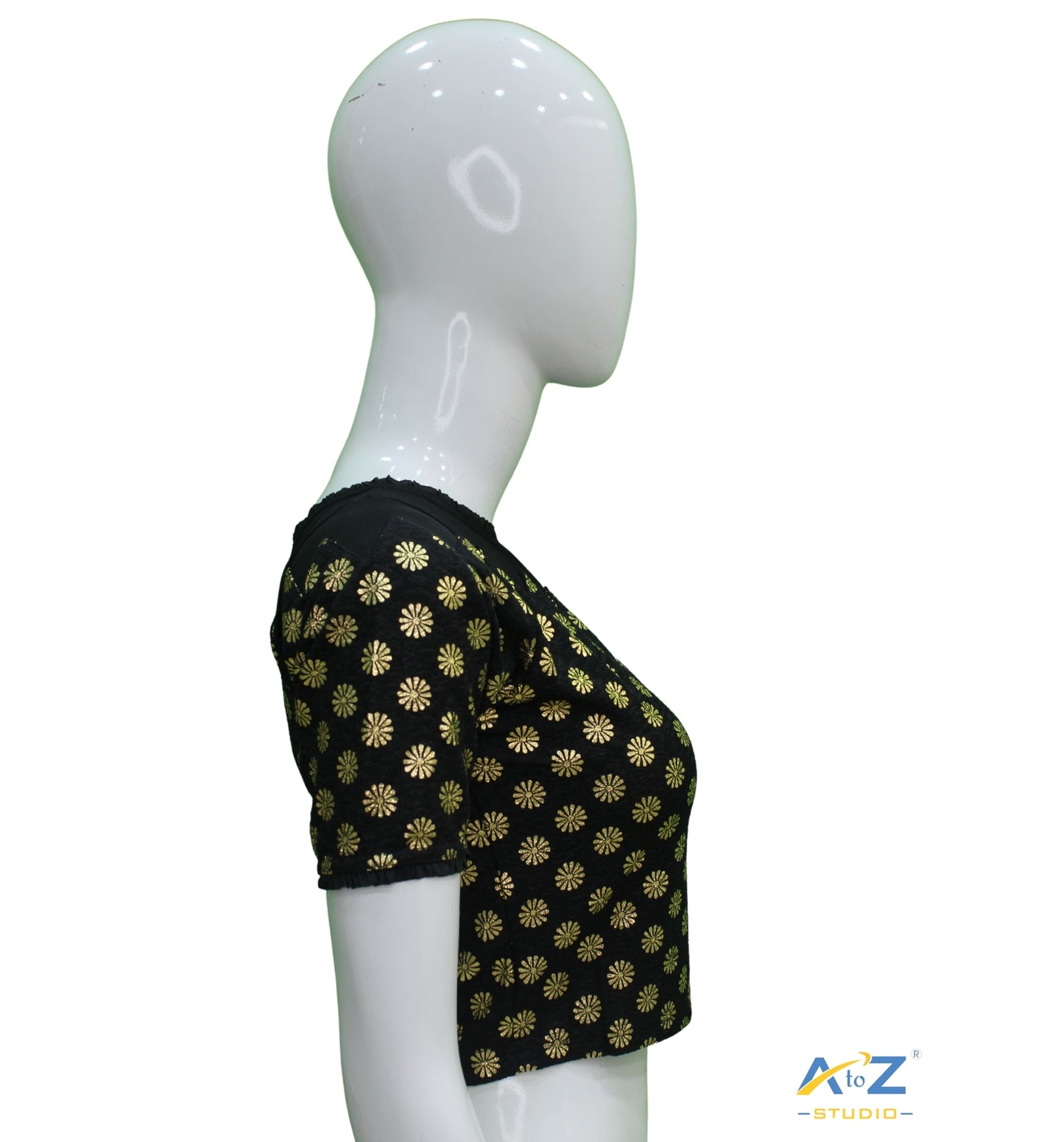 Black Crush Blouse with Golden Flower & Net
