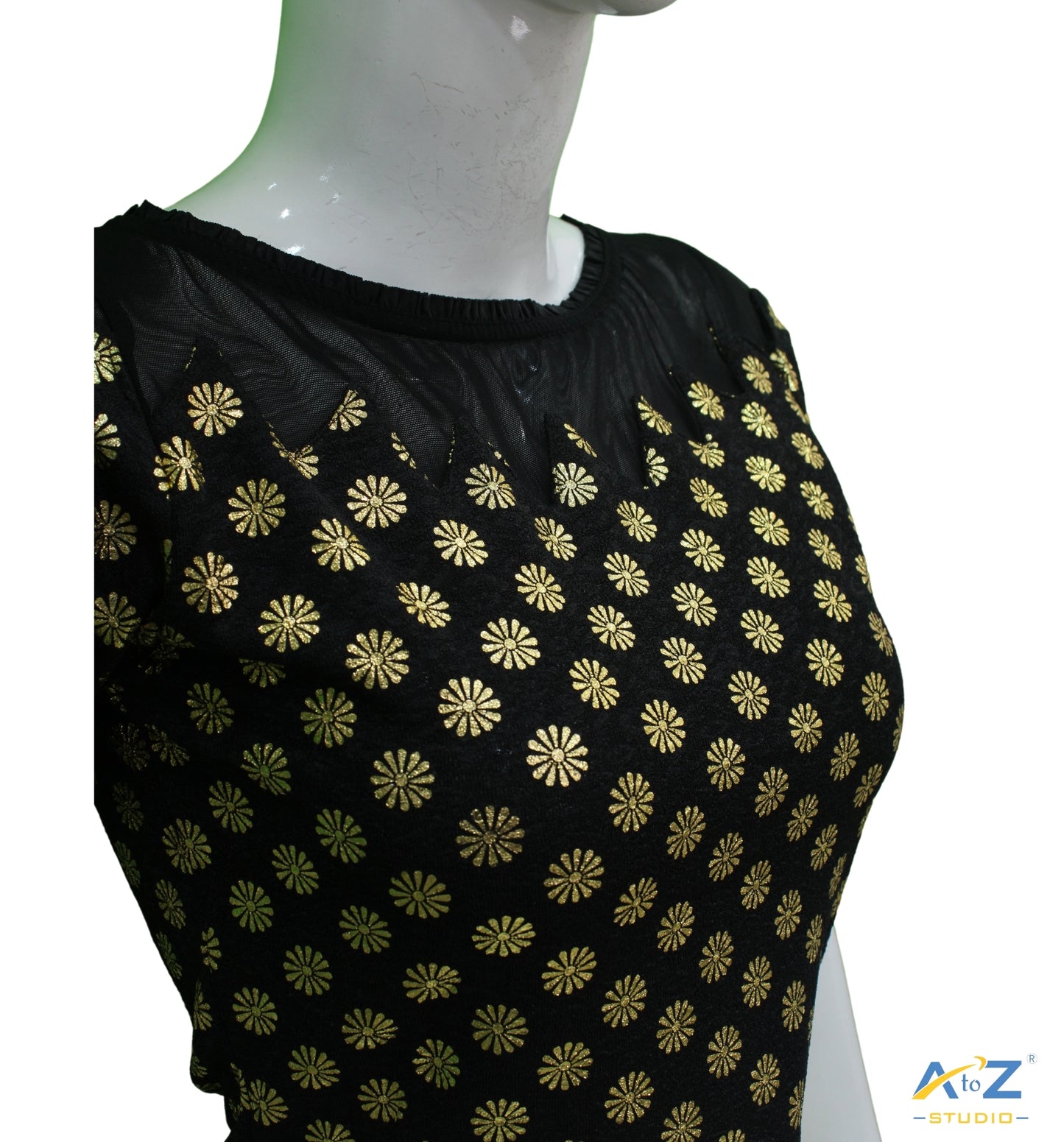 Black Crush Blouse with Golden Flower & Net