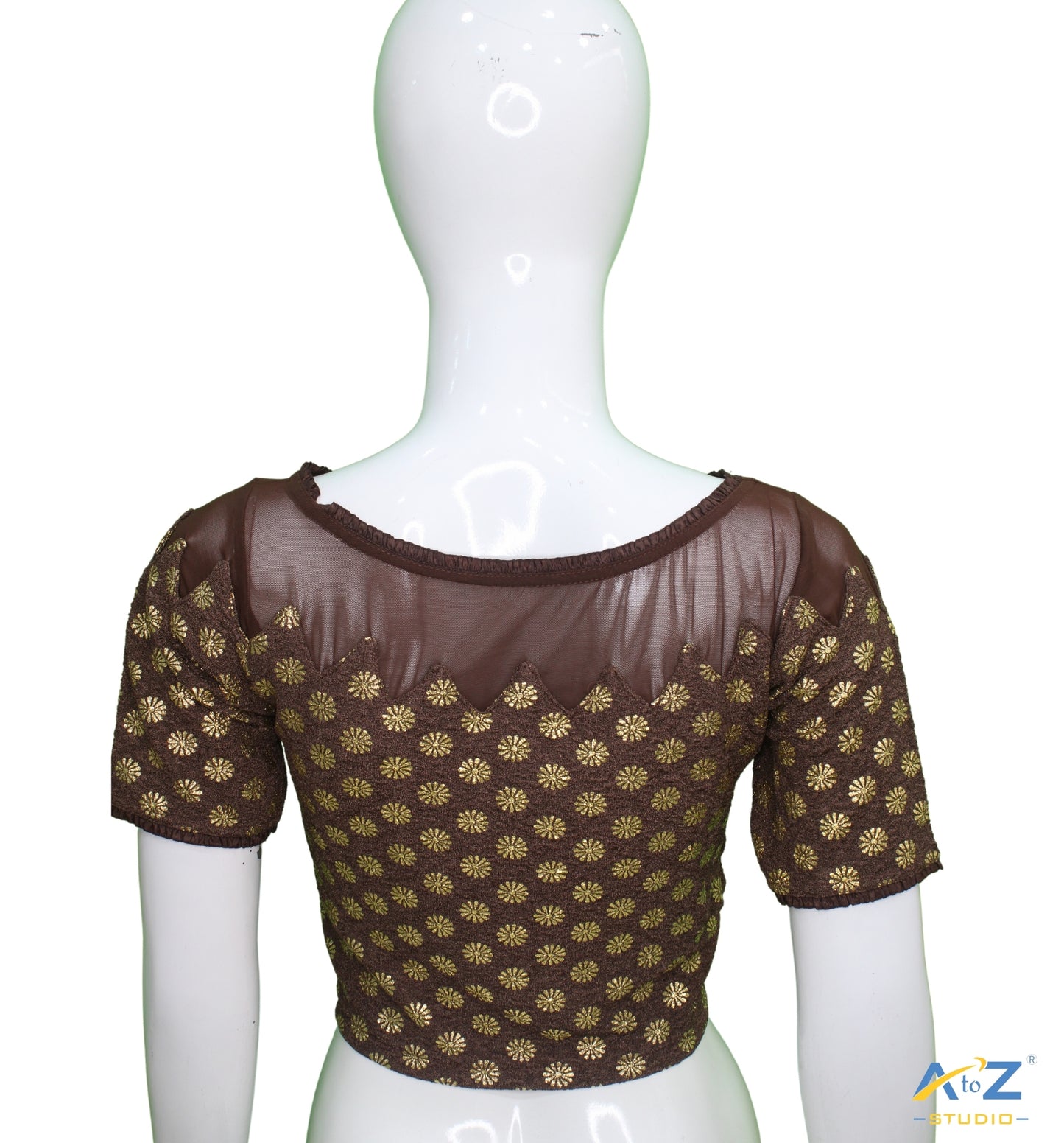 Coffee Crush Blouse with Golden Flower & Net