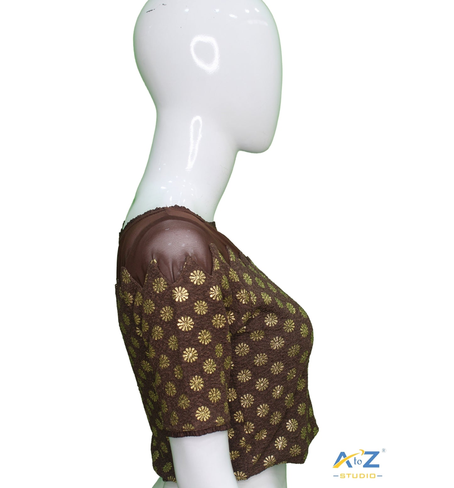 Coffee Crush Blouse with Golden Flower & Net