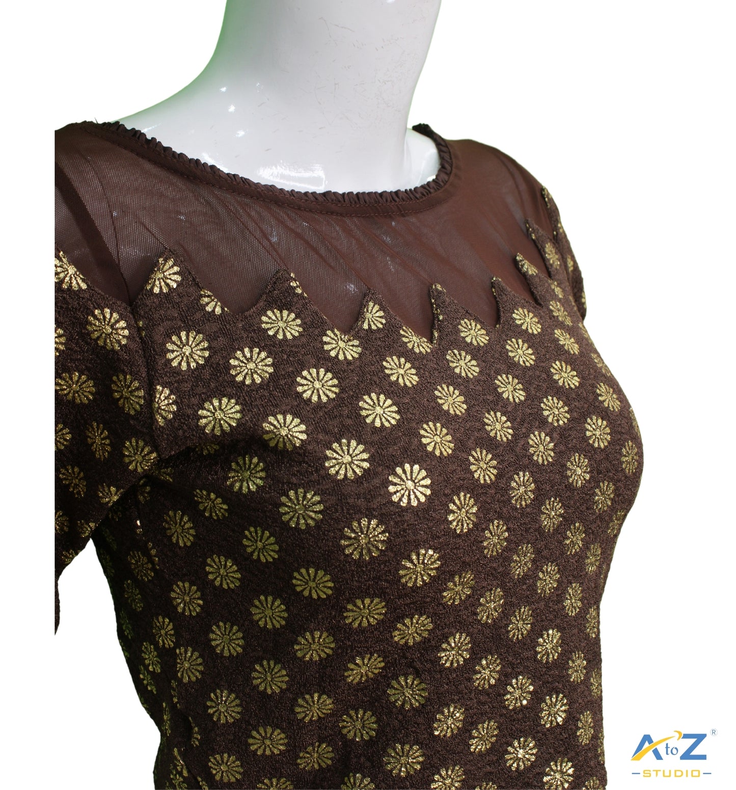Coffee Crush Blouse with Golden Flower & Net