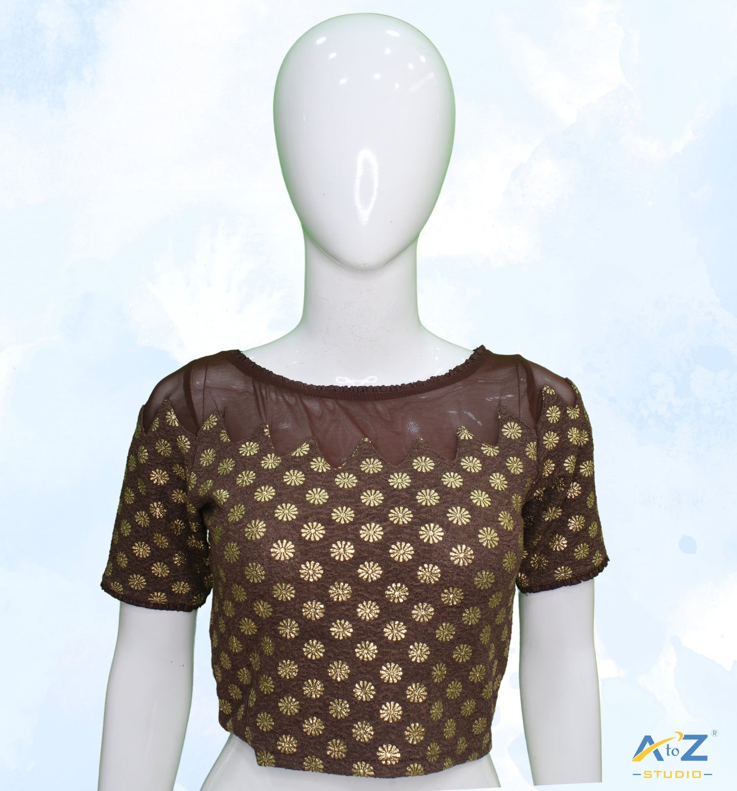 Coffee Crush Blouse with Golden Flower & Net