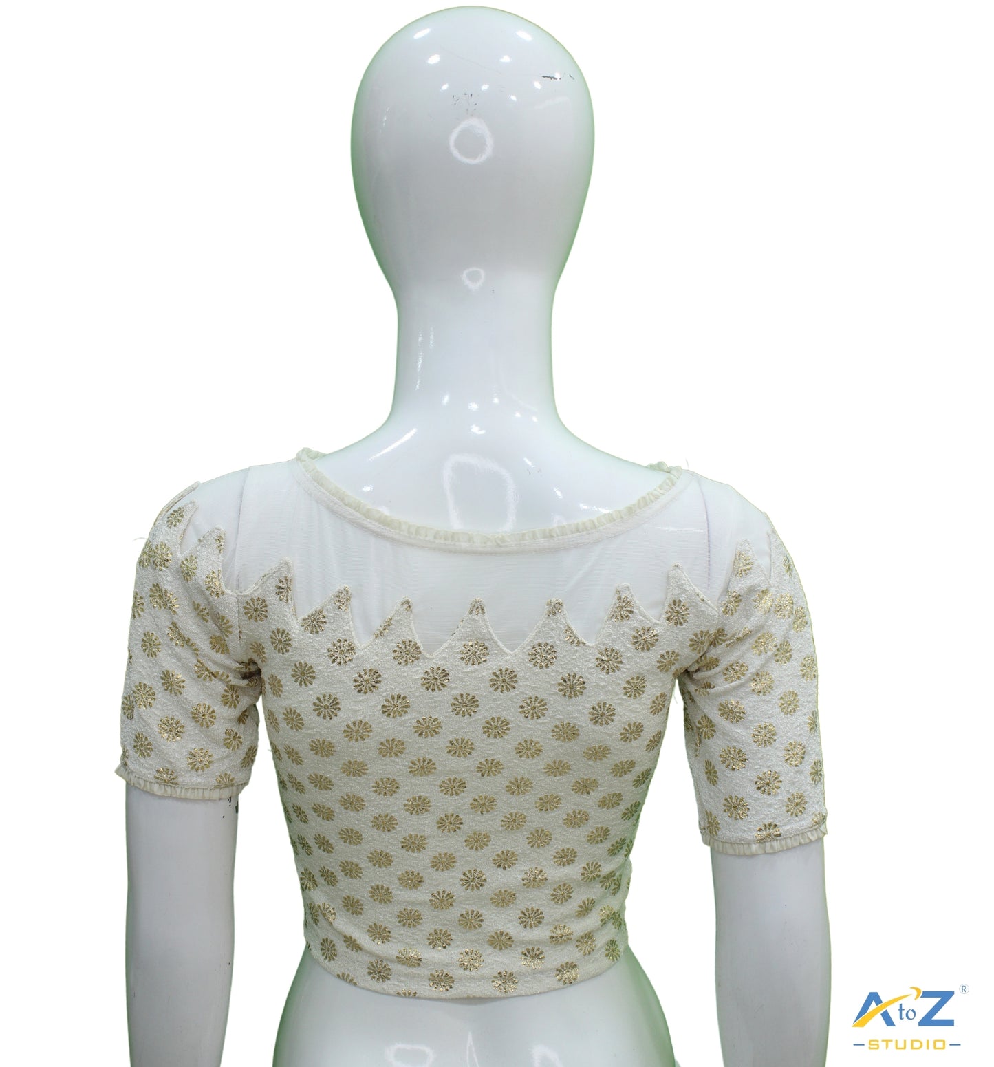 Cream Crush Blouse with Golden Flower & Net