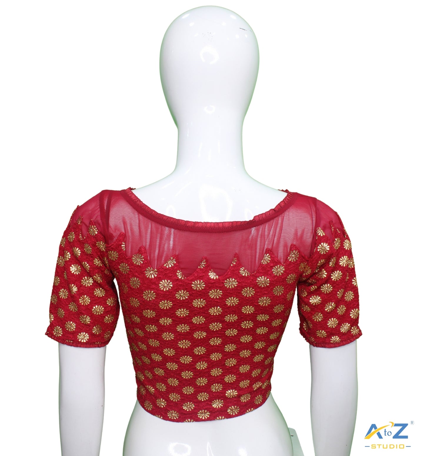 Redish Maroon Crush Blouse with Golden Flower & Net