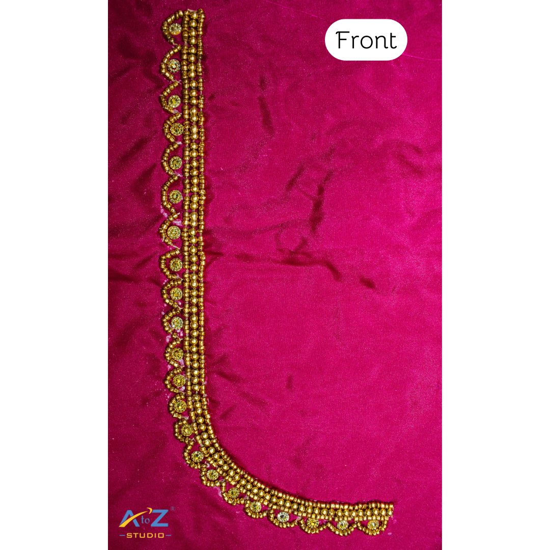 Fuchsia Purplish Silk Blouse Piece With Aari Work