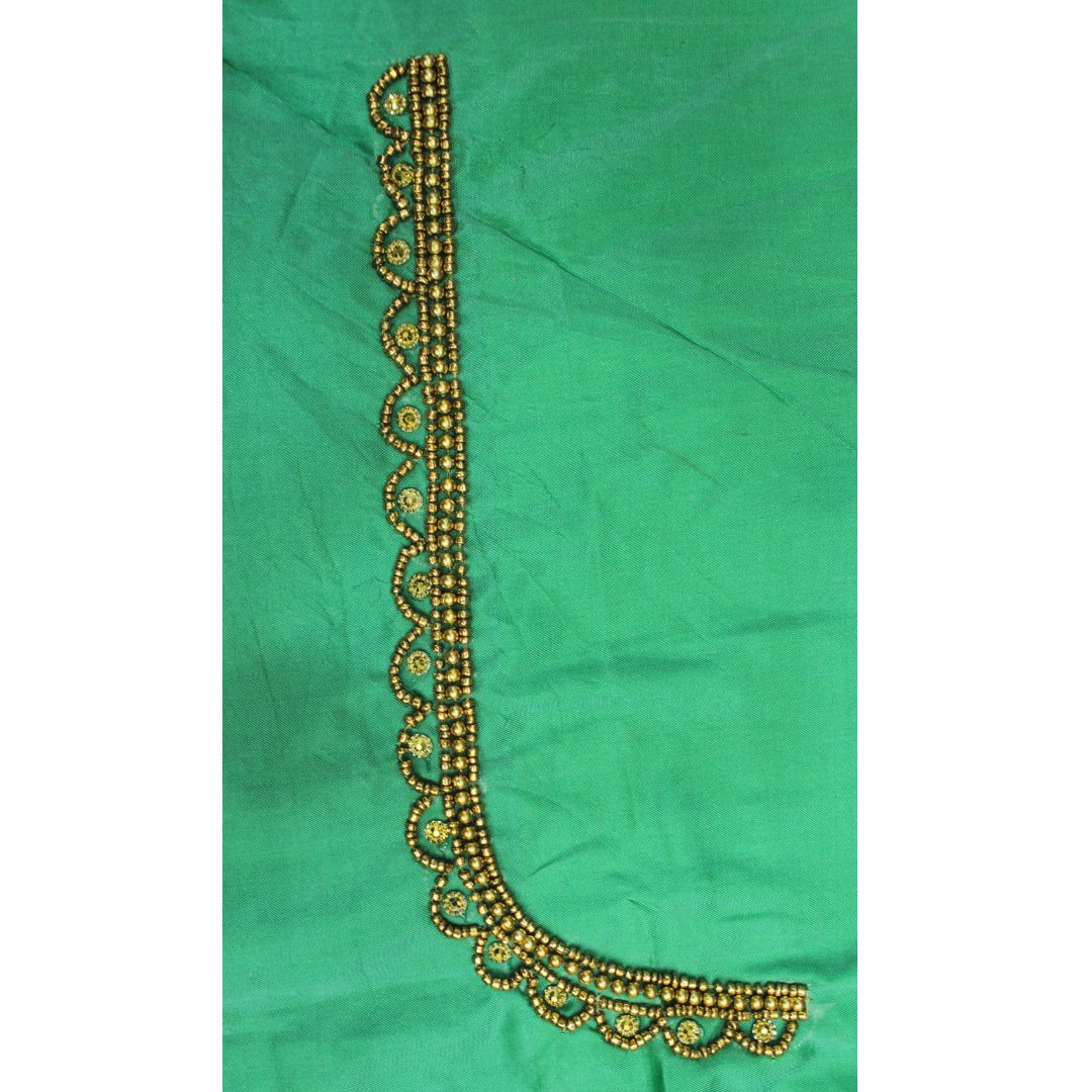 Spring Green Silk Blouse Piece With Aari Work