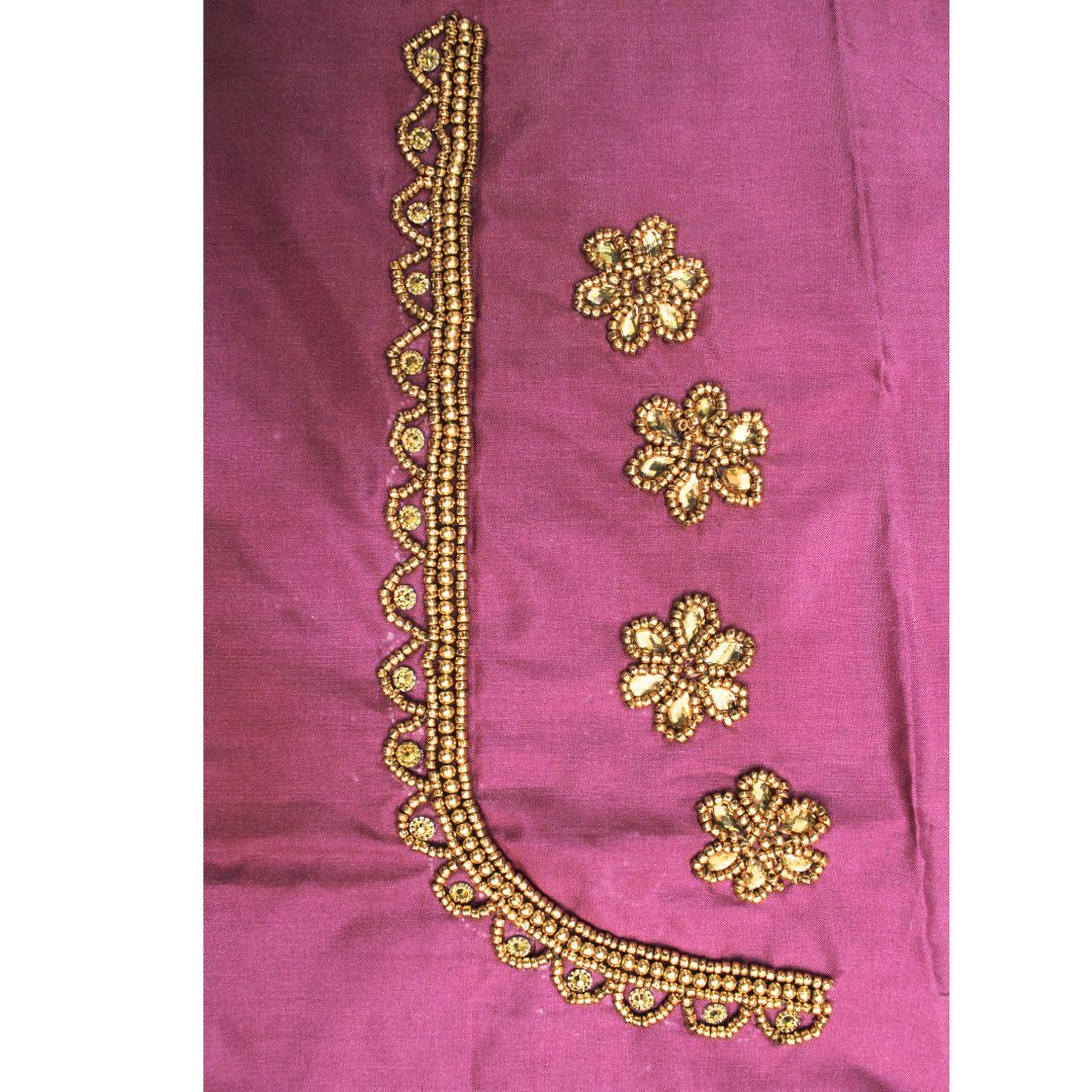 Onion Silk Blouse Piece With Aari Work