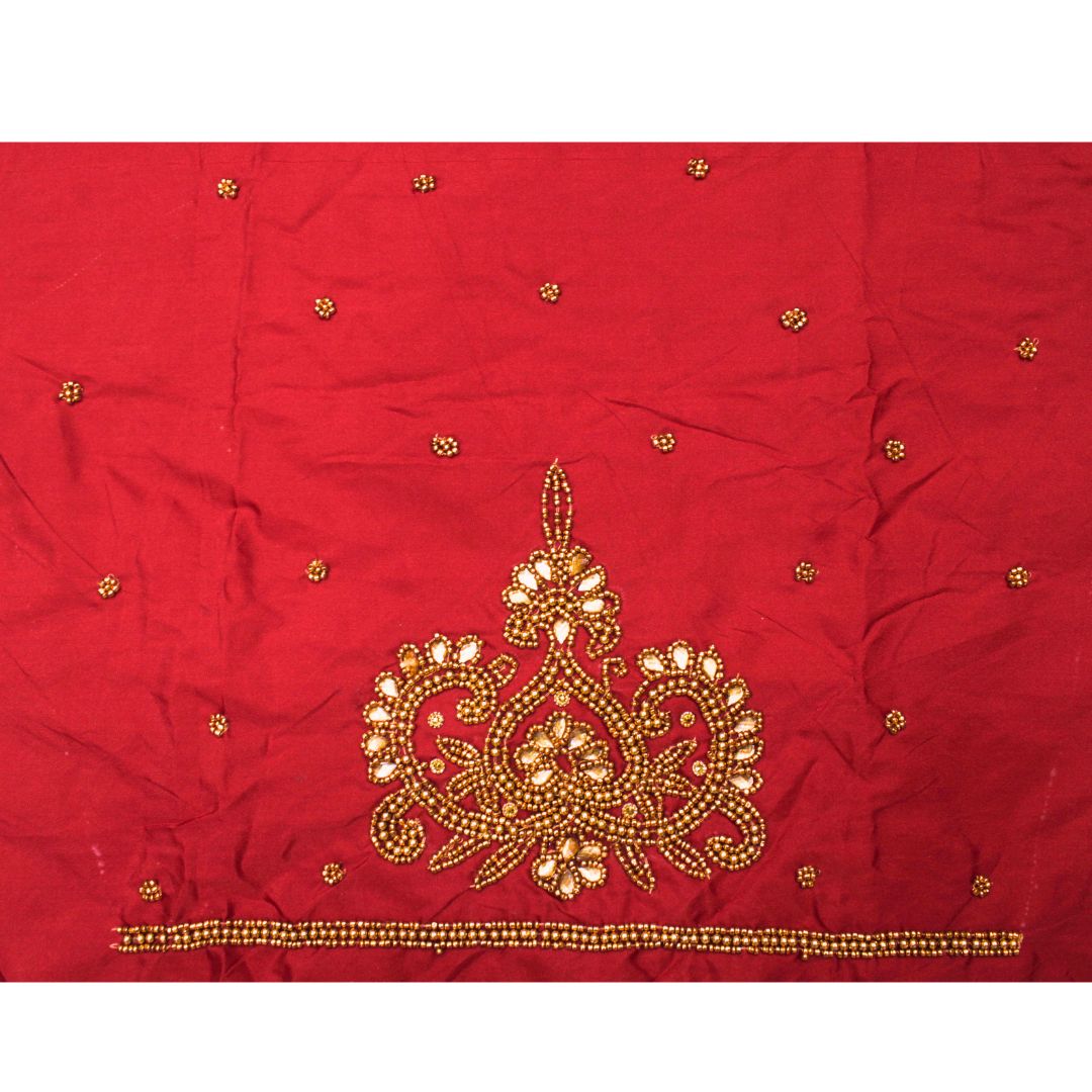 Dark Red Silk Blouse Piece With Aari Work