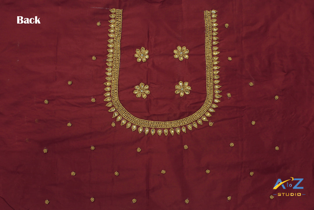Sindoor Red Silk Blouse Piece With Aari Work
