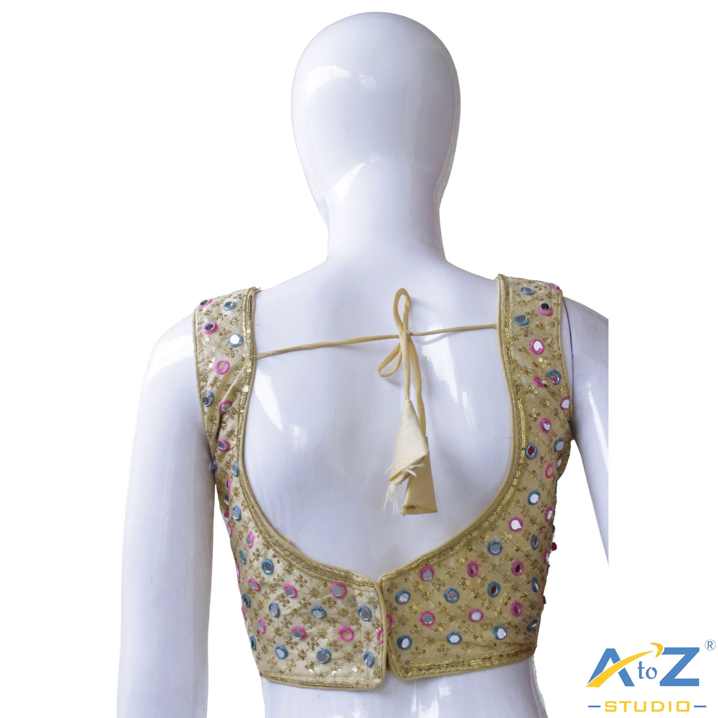 Hand-Embroidered Cream blouse with sequin & Mirror work