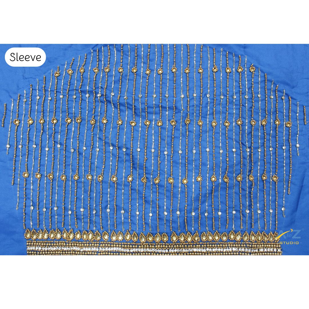 Dark Aqua Silk Blouse Piece With Aari Work