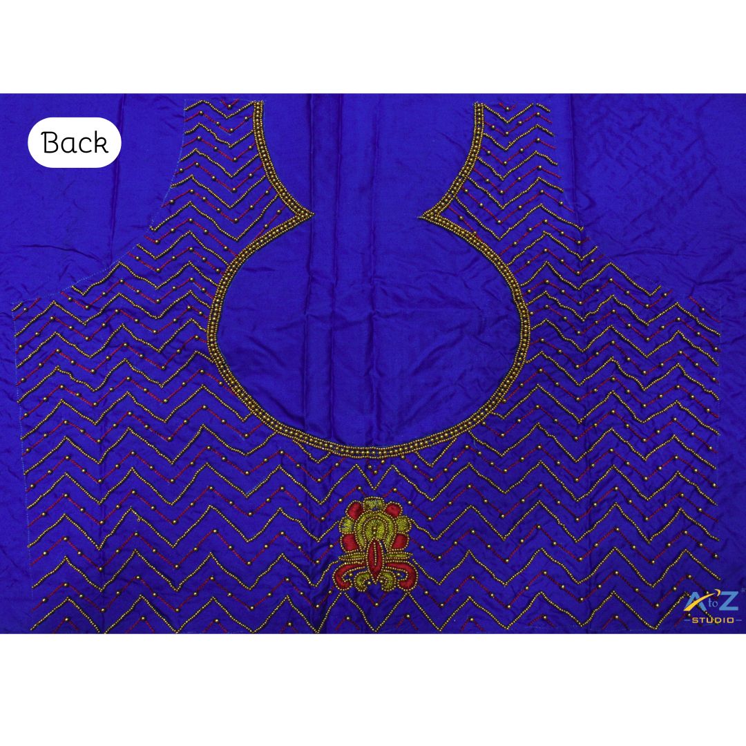 Light Royal Blue Silk Blouse Piece With Thread Work