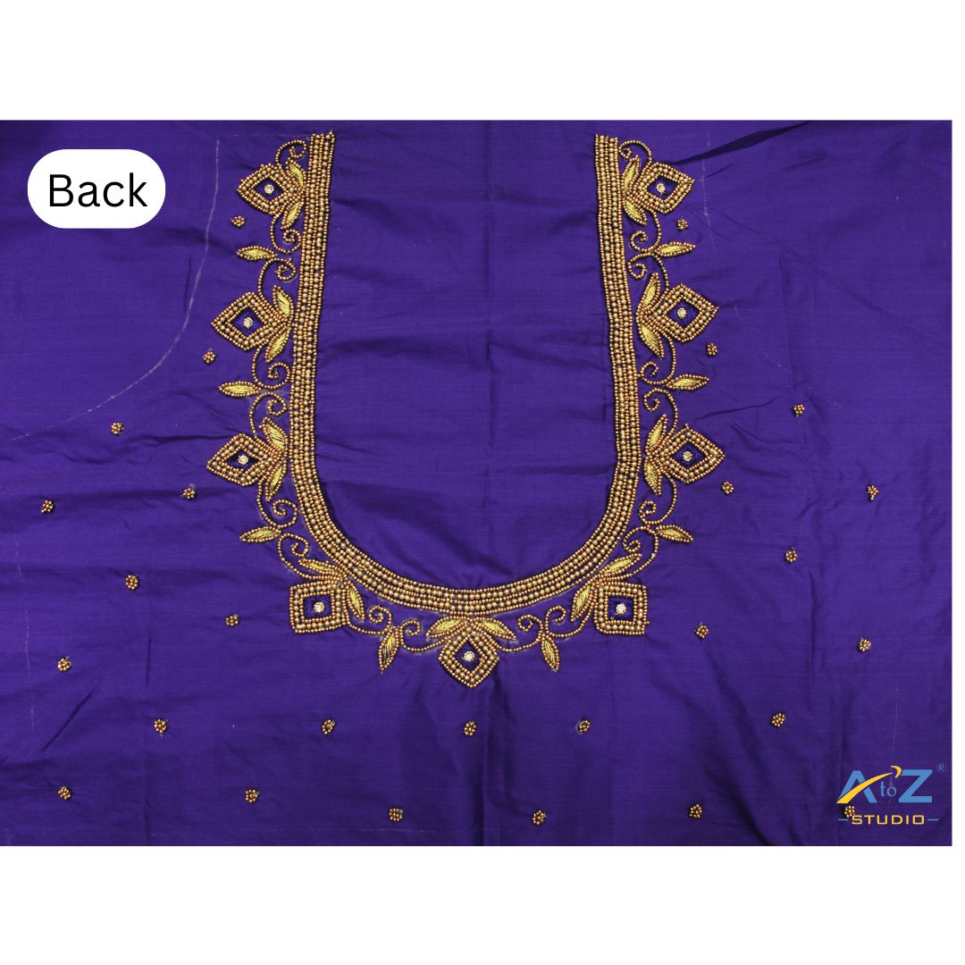 Ink Blue Silk Blouse Piece With Aari Work