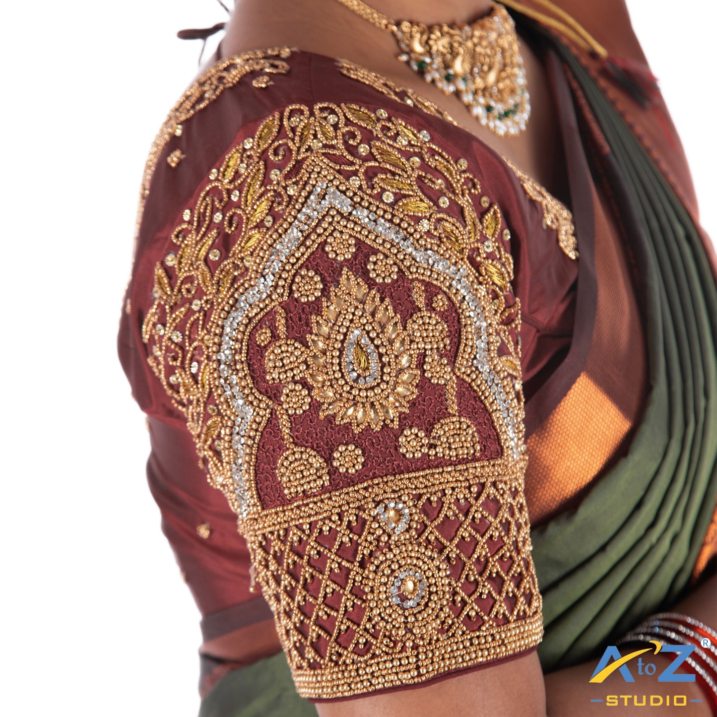 Maroon Silk Cloth Blouse with Drop and jhumka design Design