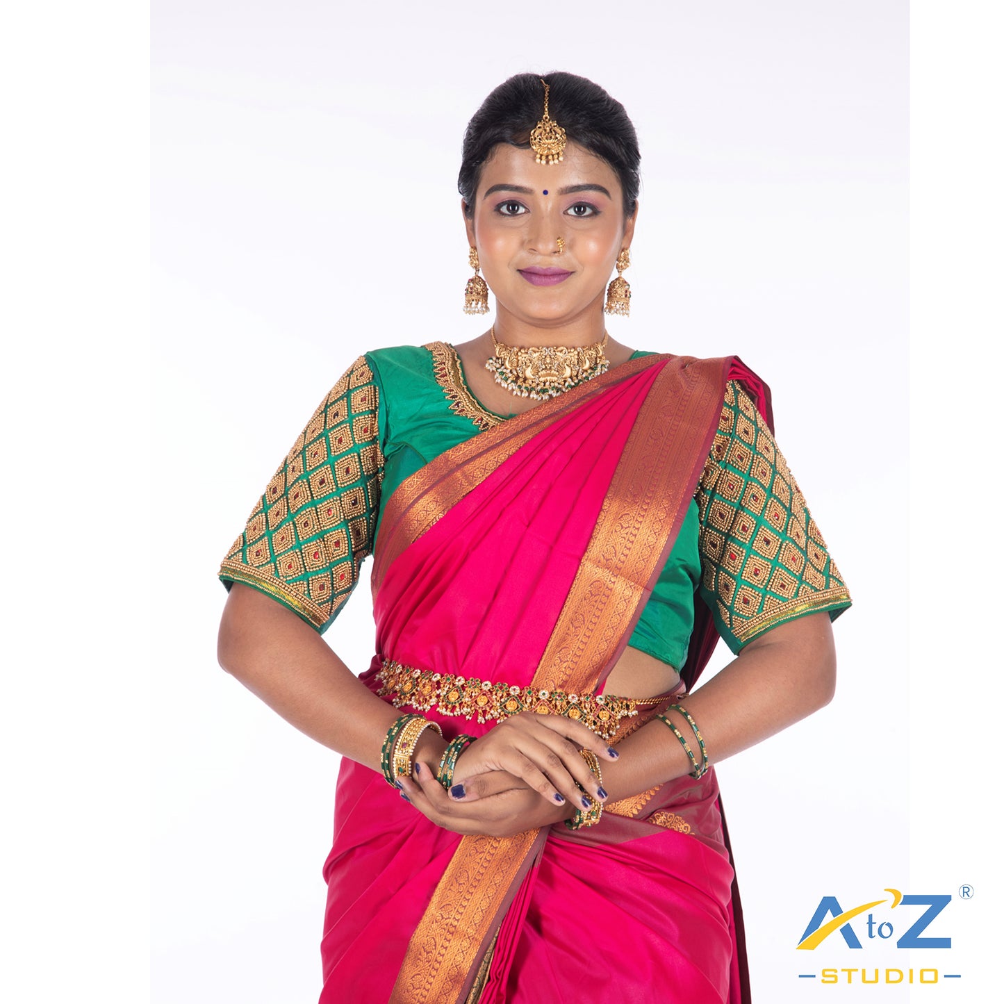 Light Rama Green Silk Cloth Blouse with Kite of chain Design