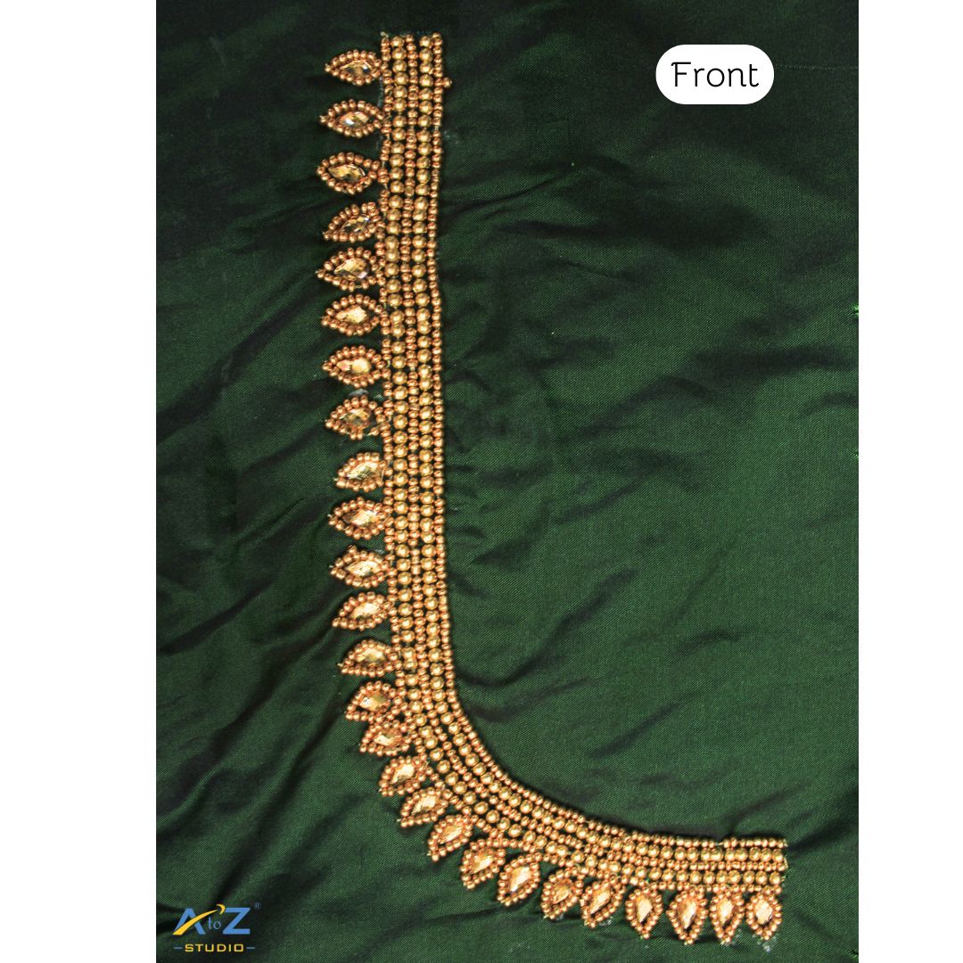 Bottle Green Silk Blouse Piece With Aari Work