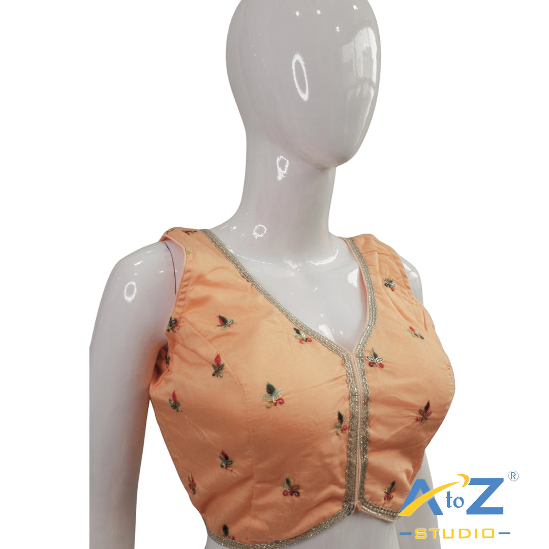 Light Orange Embroidered V-Neck Blouse