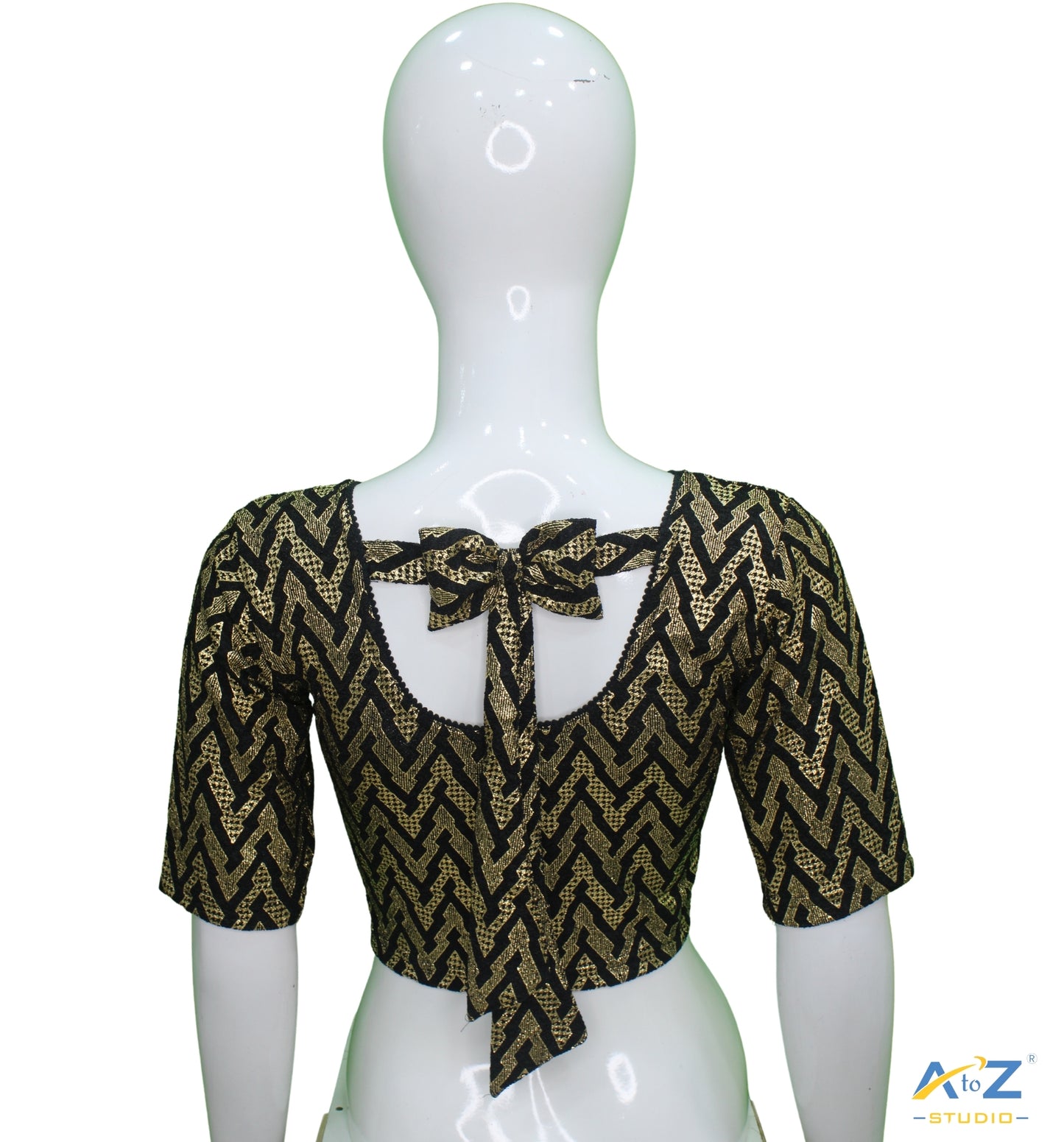 Black Crush Blouse with Zig Zag Golden Print