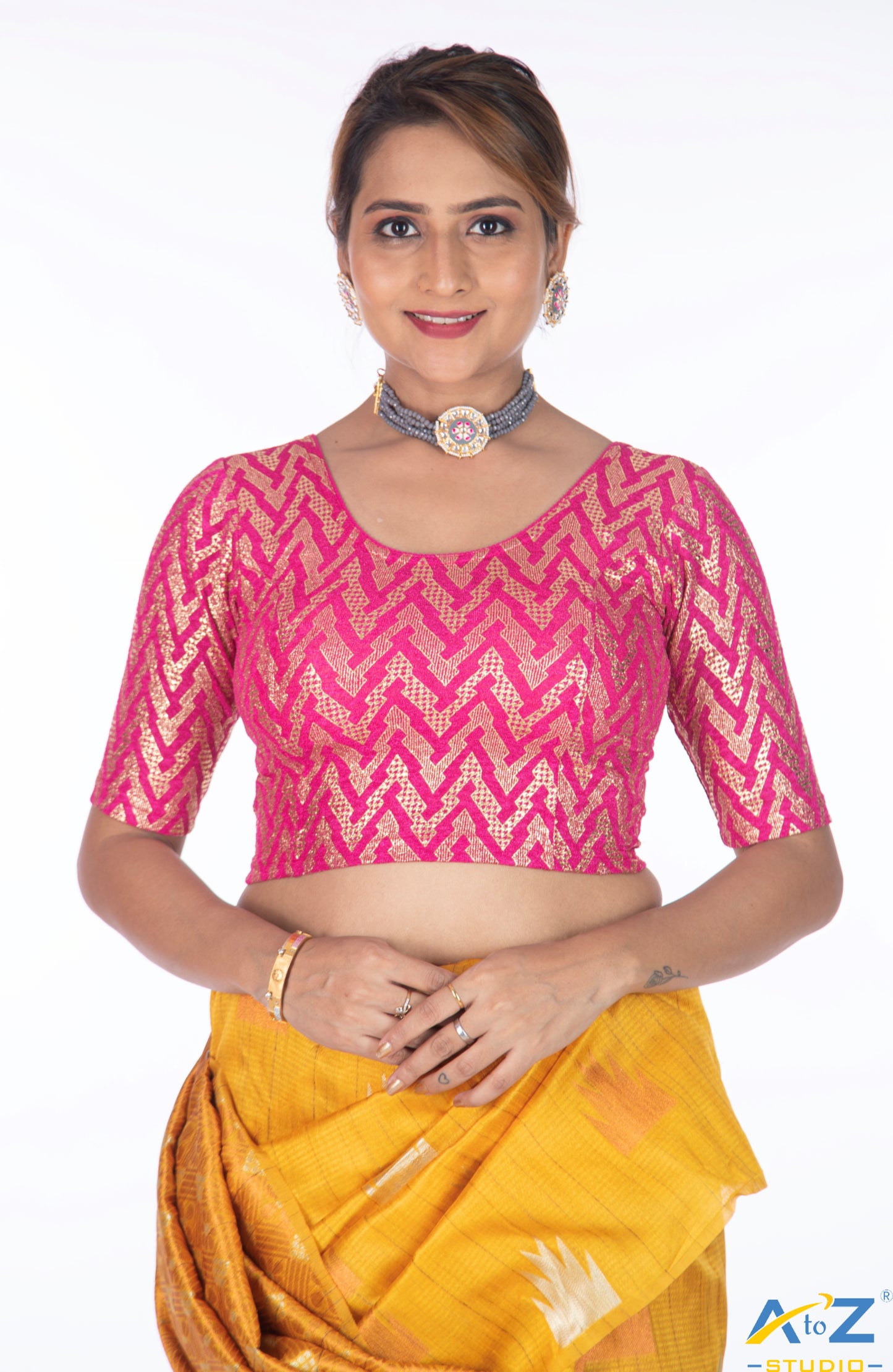 Rani Crush Blouse with Zig Zag Golden Print