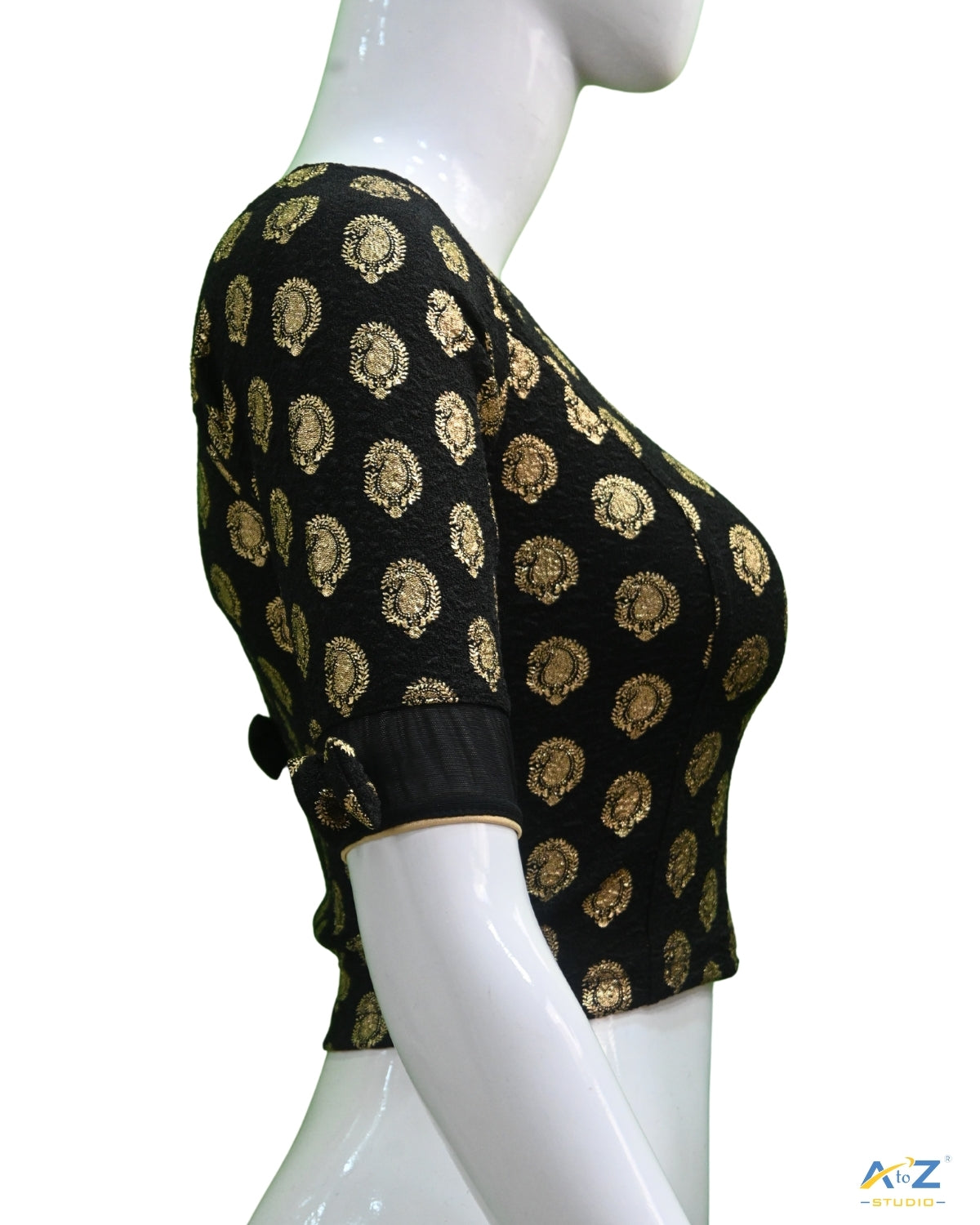Black Crush Blouse with Golden Mango Print