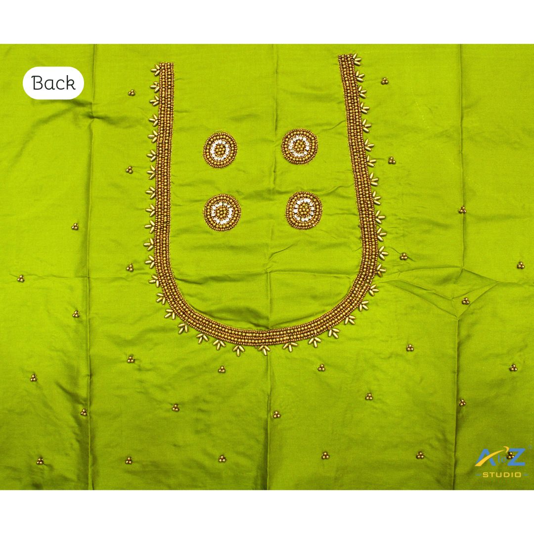 Parrot Green Silk Blouse Piece With Aari Work