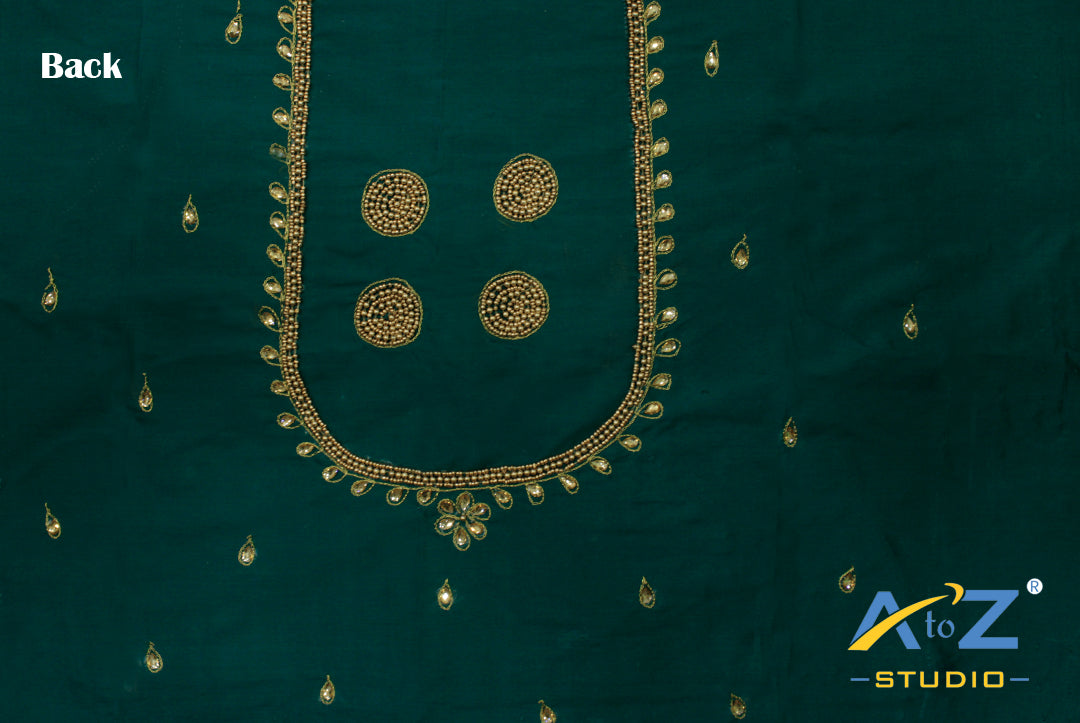 Teal Silk Blouse Piece With Aari Work