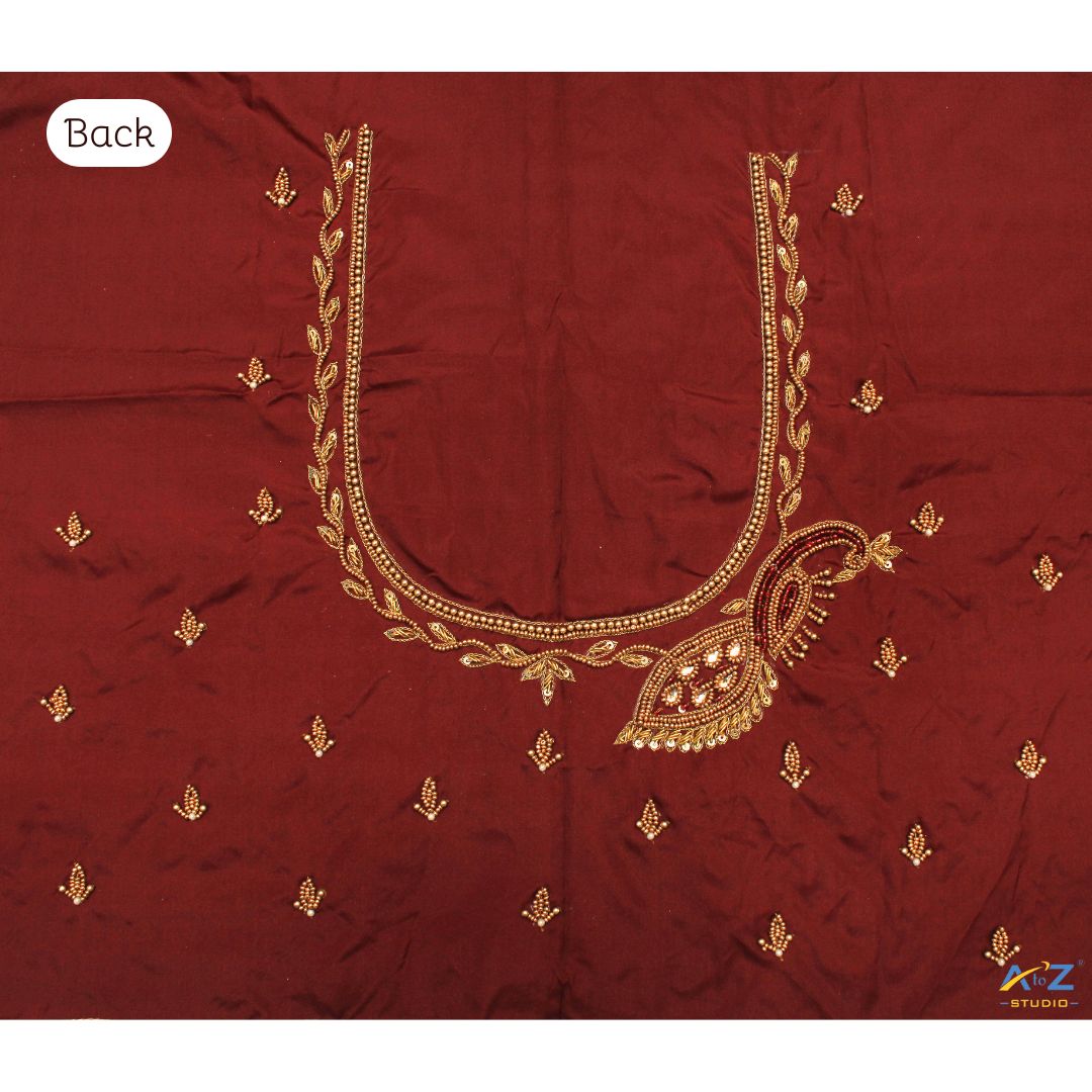Brick Silk Blouse Piece With Aari Work