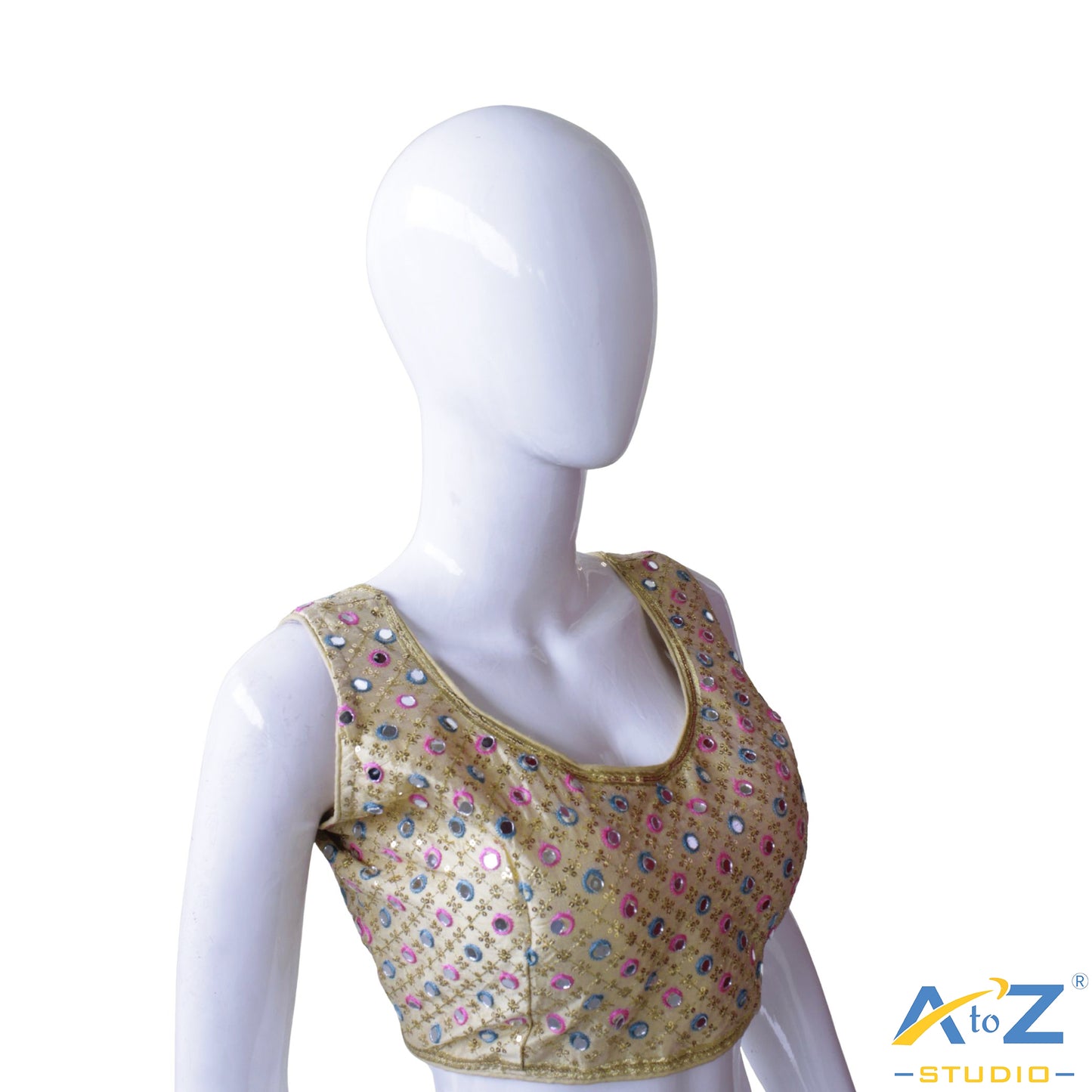 Hand-Embroidered Cream blouse with sequin & Mirror work